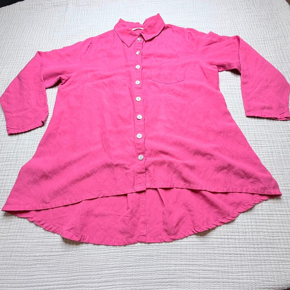 Soft Surroundings Pink Linen Hi Low Zip Back Blouse M